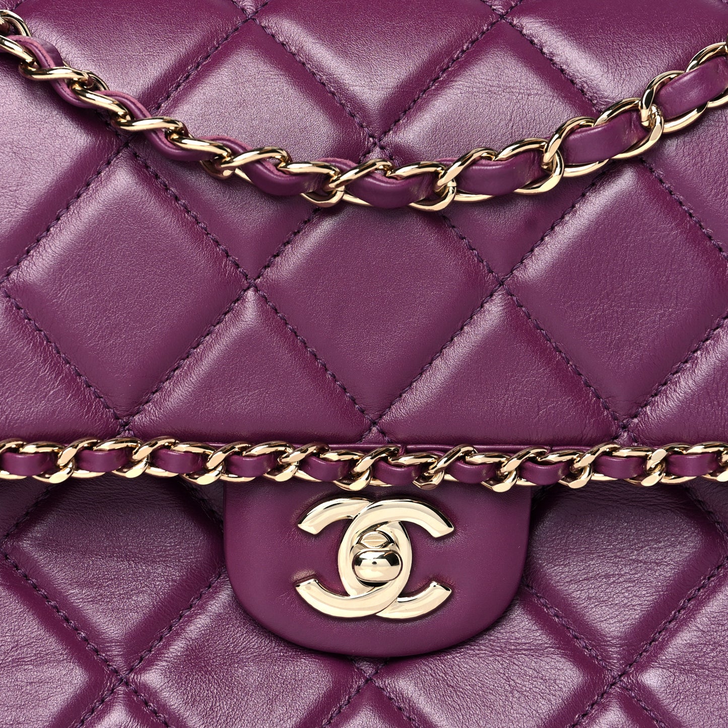 Crumpled Calfskin Medium Chain All Over Flap Purple