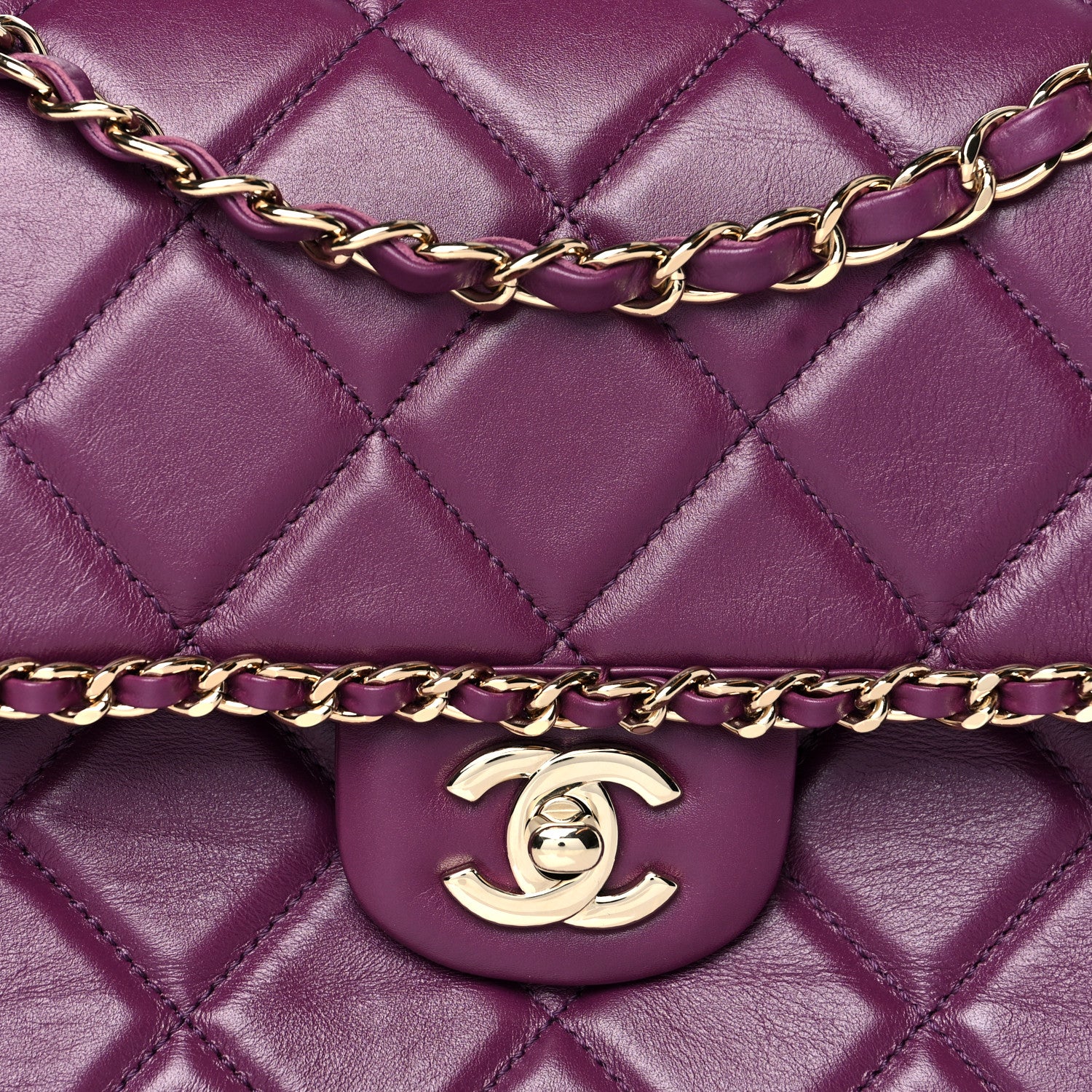 Chanel Crumpled Calfskin Medium Chain All Over Flap Purple 9 of 11
