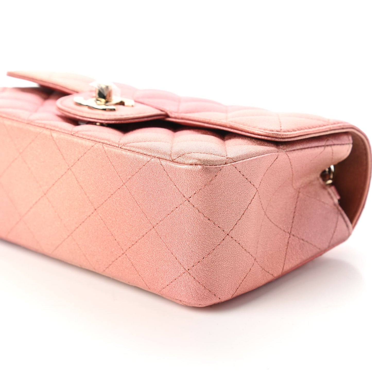 Metallic Lambskin Quilted Ombre Mini Rectangular Flap Pink