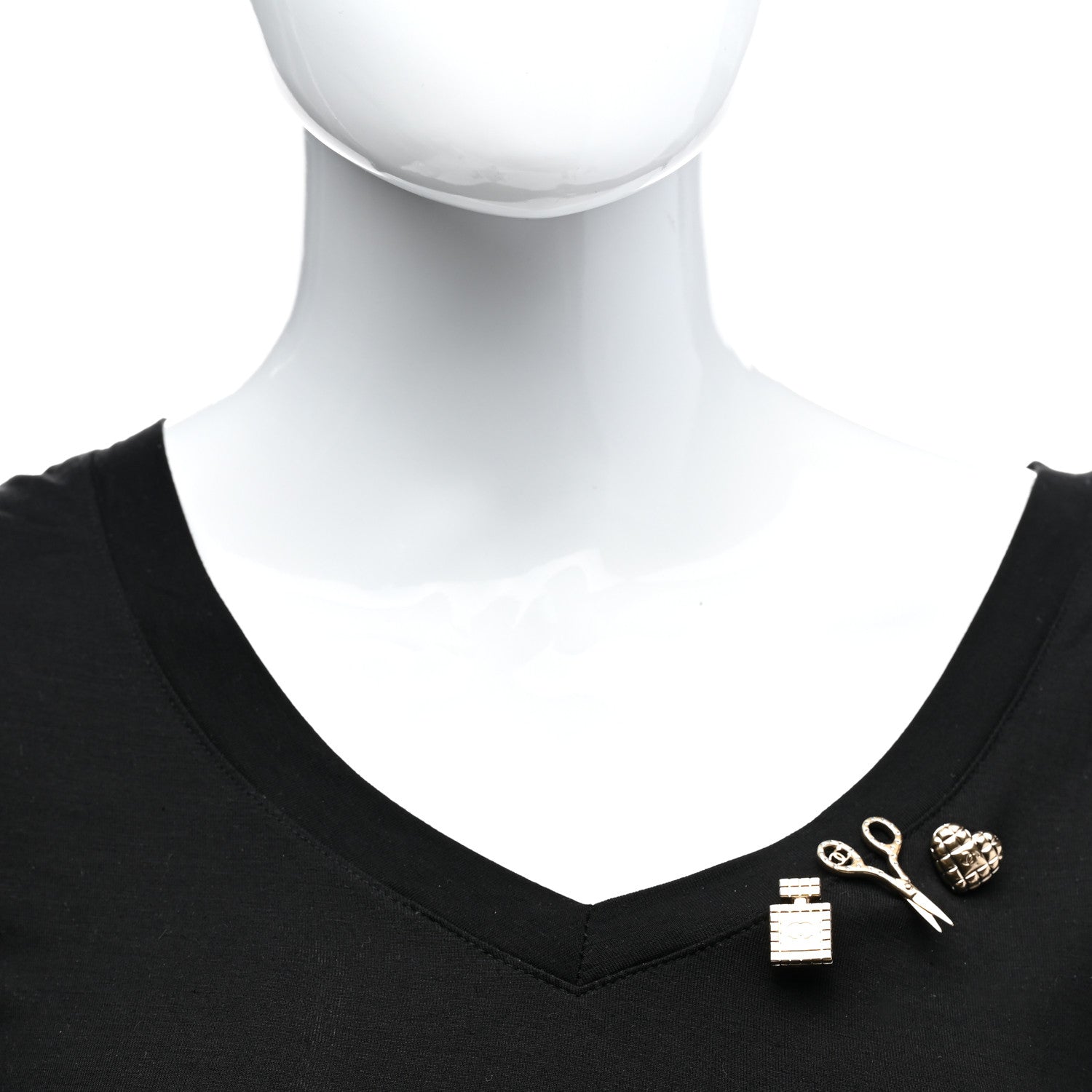 Chanel Metal Strass Crystal Quilted CC Heart Scissors Perfume Brooch Set Gold 2 of 4