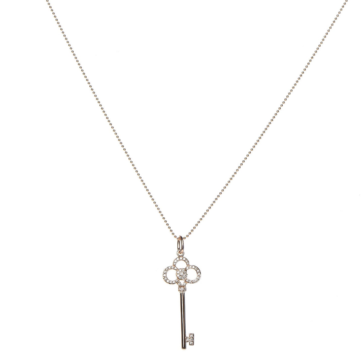 18K Rose Gold Diamond Crown Key Pendant Necklace