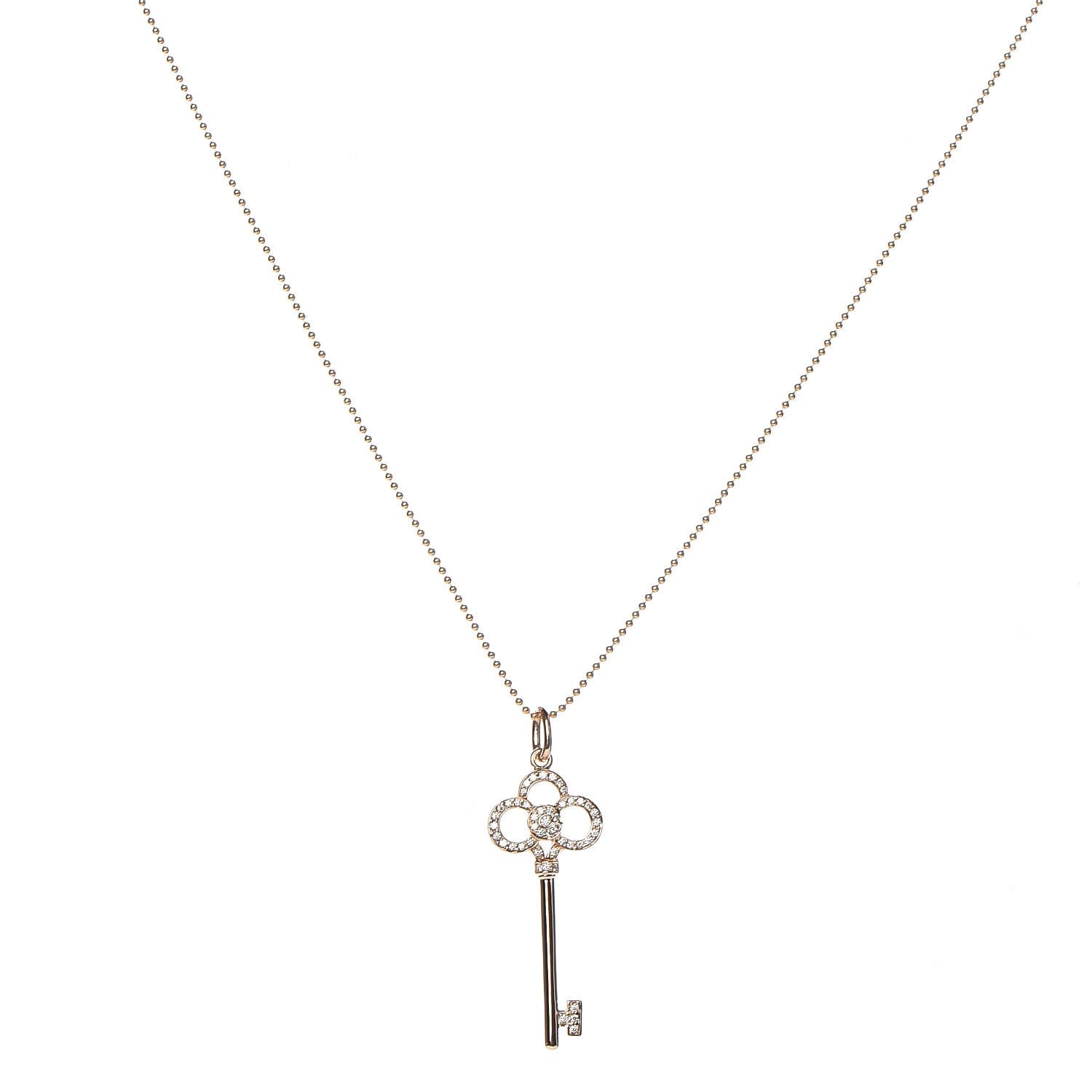 Tiffany 18K Rose Gold Diamond Crown Key Pendant Necklace 1 of 6