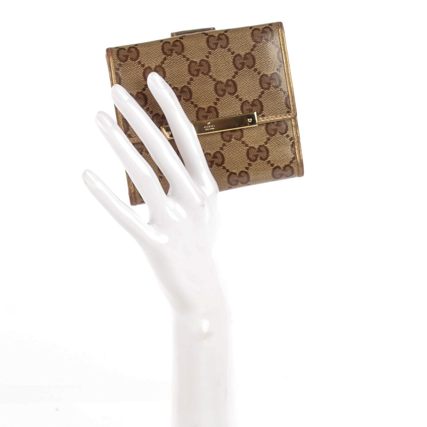 Gucci Crystal Monogram Metal Bar French Flap Wallet Metallic Gold 2 of 7