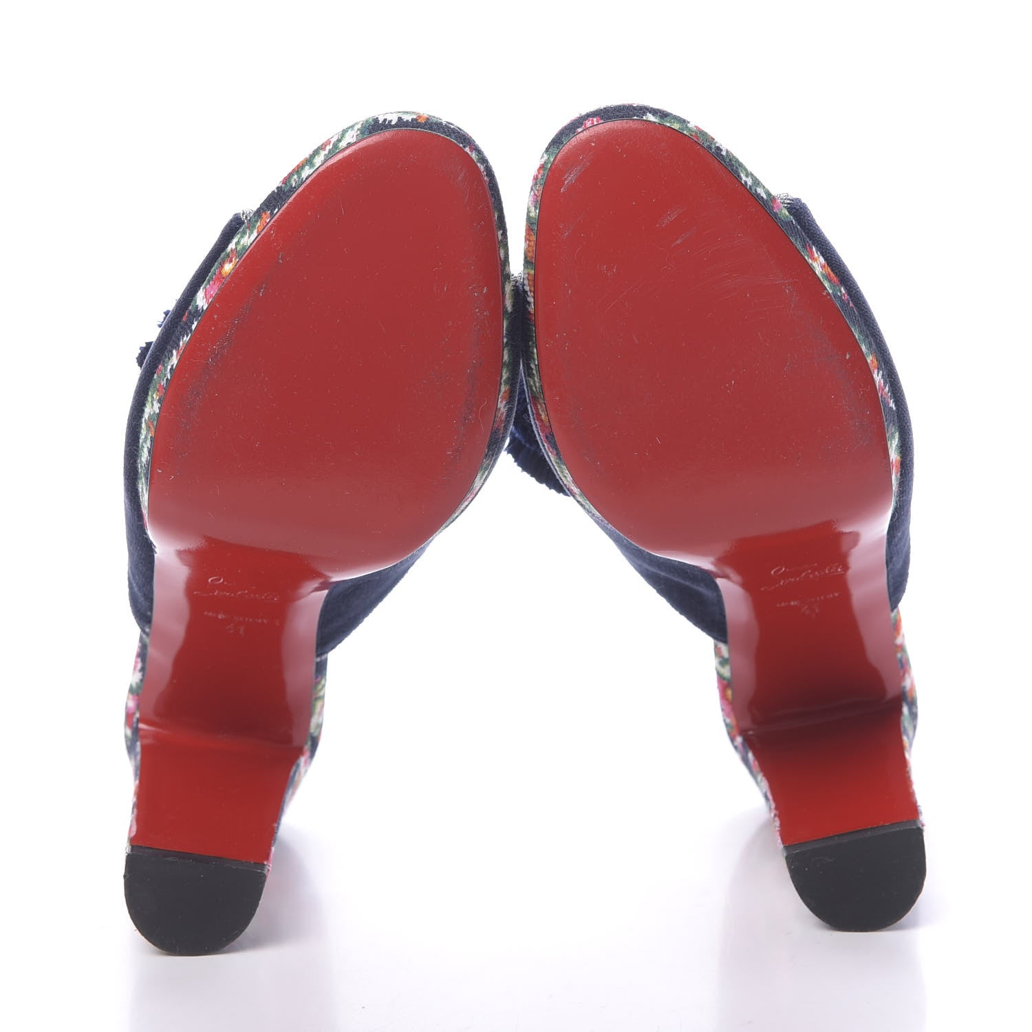 Christian Louboutin Velvet Cotton Denim Fiori Vienne 100 Slide Sandals 41 Multicolor Navy 5 of 10