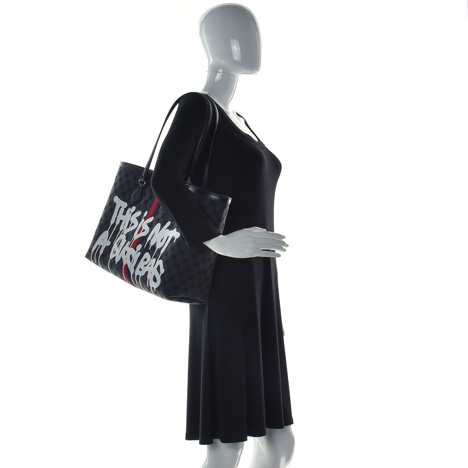 Gucci X BALENCIAGA BB Monogram Web Graffiti Medium Ophidia Shopping Tote Black 2 of 9