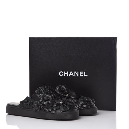Chanel Calfskin Camellia Slip On Sneakers 37.5 Black 8 of 8