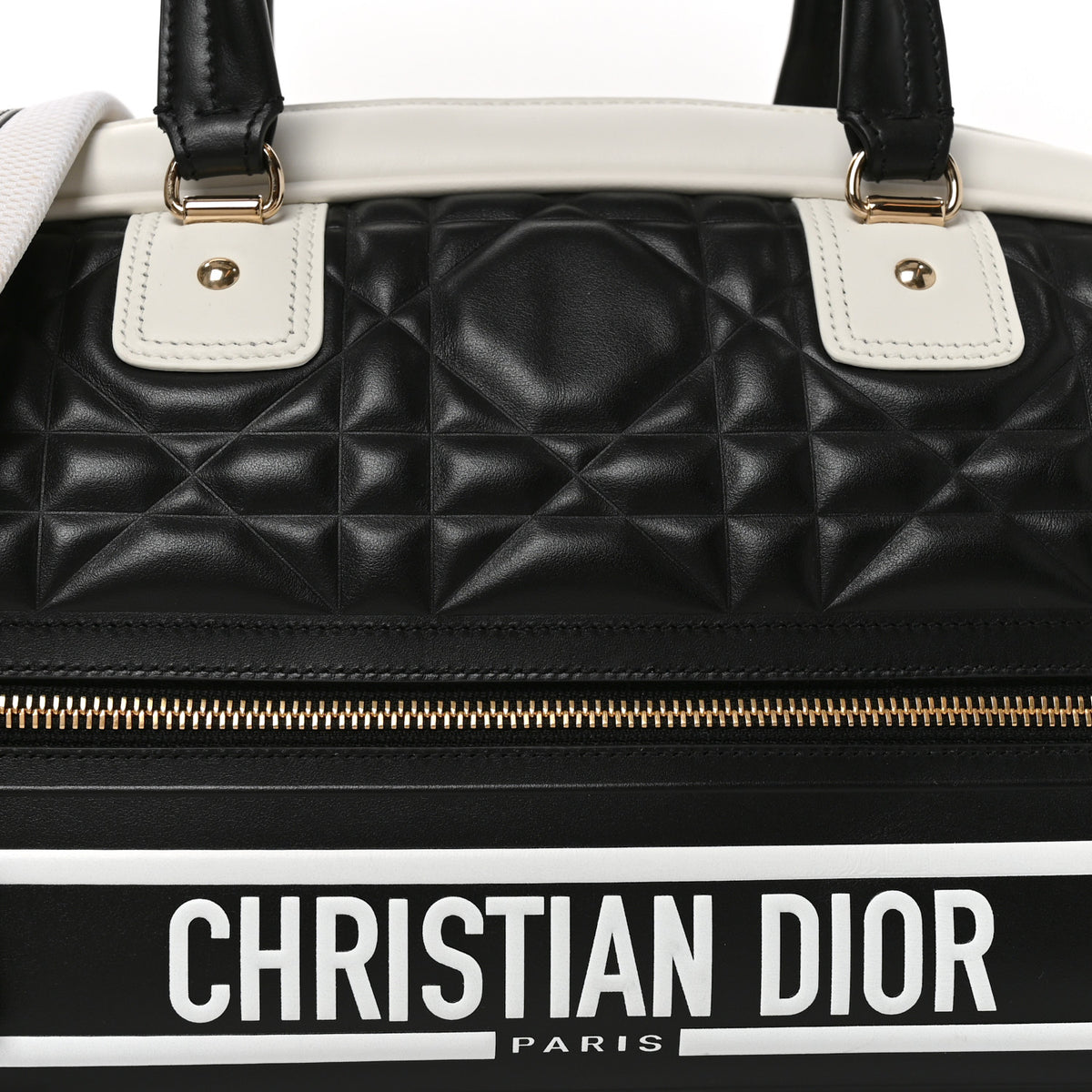 Lambskin Cannage Medium Dior Vibe Zip Bowling Bag Black White