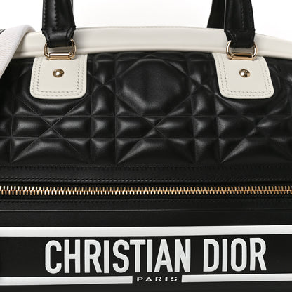 Christian Dior Lambskin Cannage Medium Dior Vibe Zip Bowling Bag Black White 8 of 10