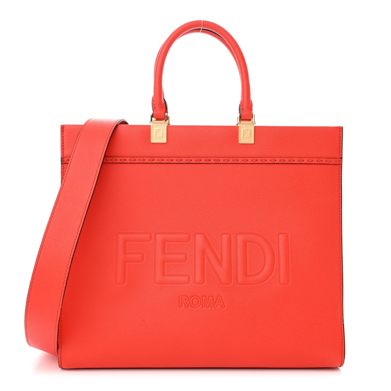 Fendi Vitello Cher Logo Debossed Medium Fendi Sunshine Shopper Tote Lava 1 of 14