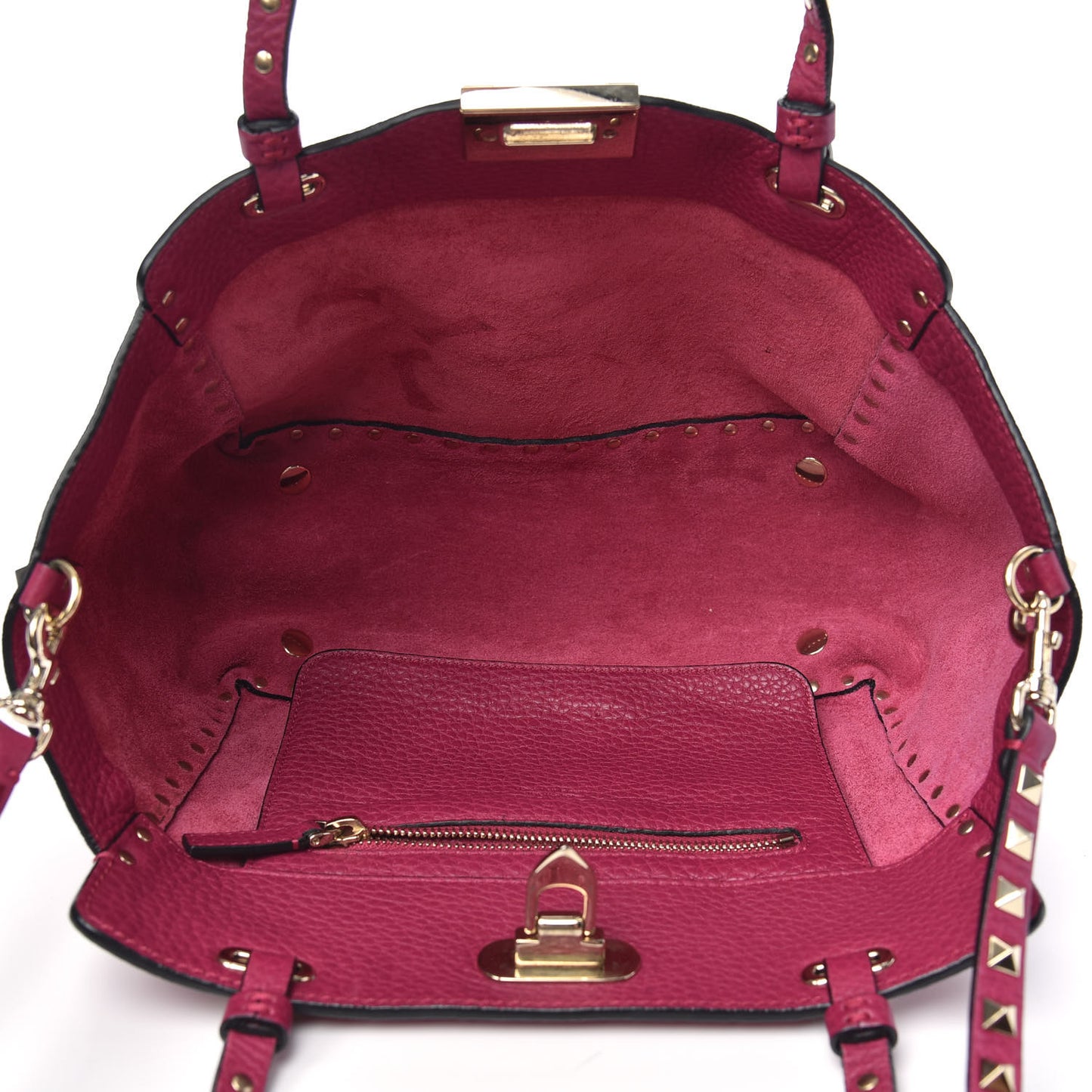 Grained Calfskin Small Rockstud Tote Deep Cyclamin