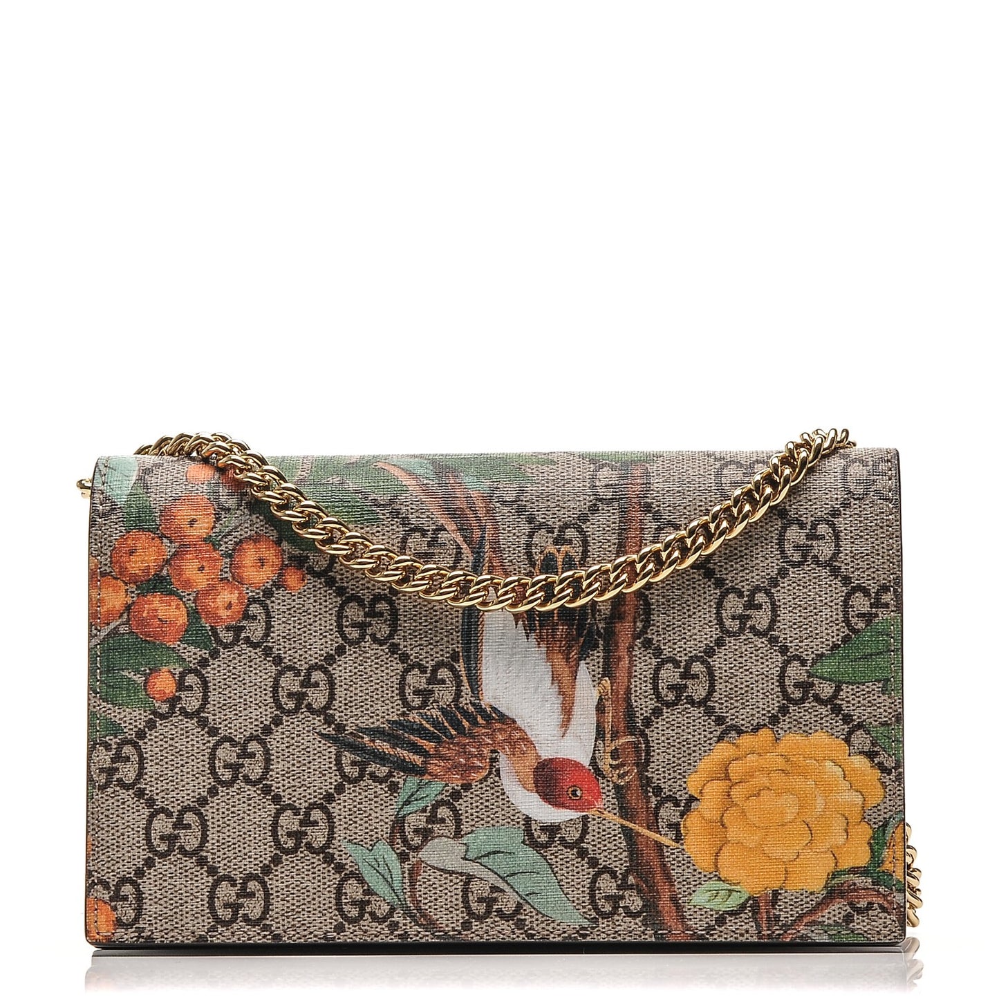 GG Supreme Monogram Tian Chain Wallet Beige Multicolor Red