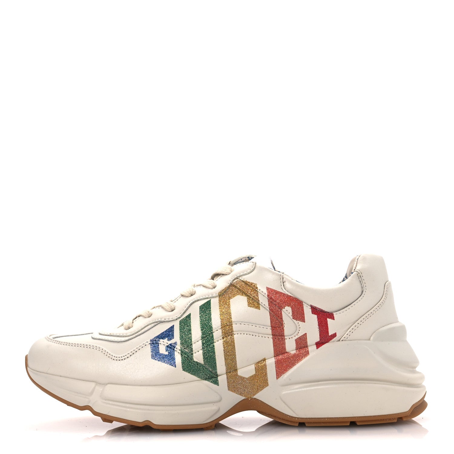 Gucci Apollo Calfskin Glitter Game Logo Womens Rhyton Sneakers 39 Mystic White 1 of 14