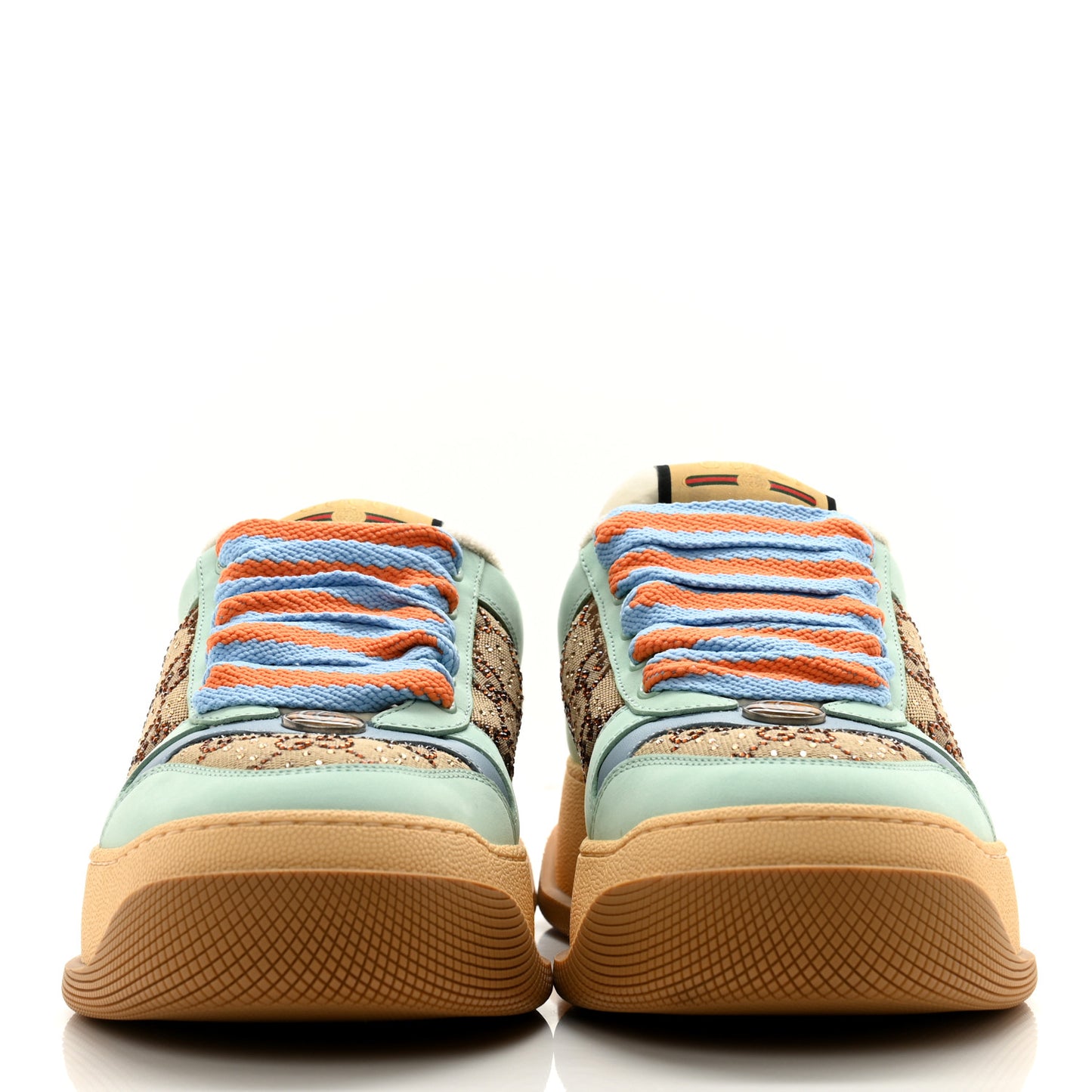 Lame Canvas Nubuck Crystal GG Monogram Womens Screener 50mm Sneakers 38 Beige Blue Orange