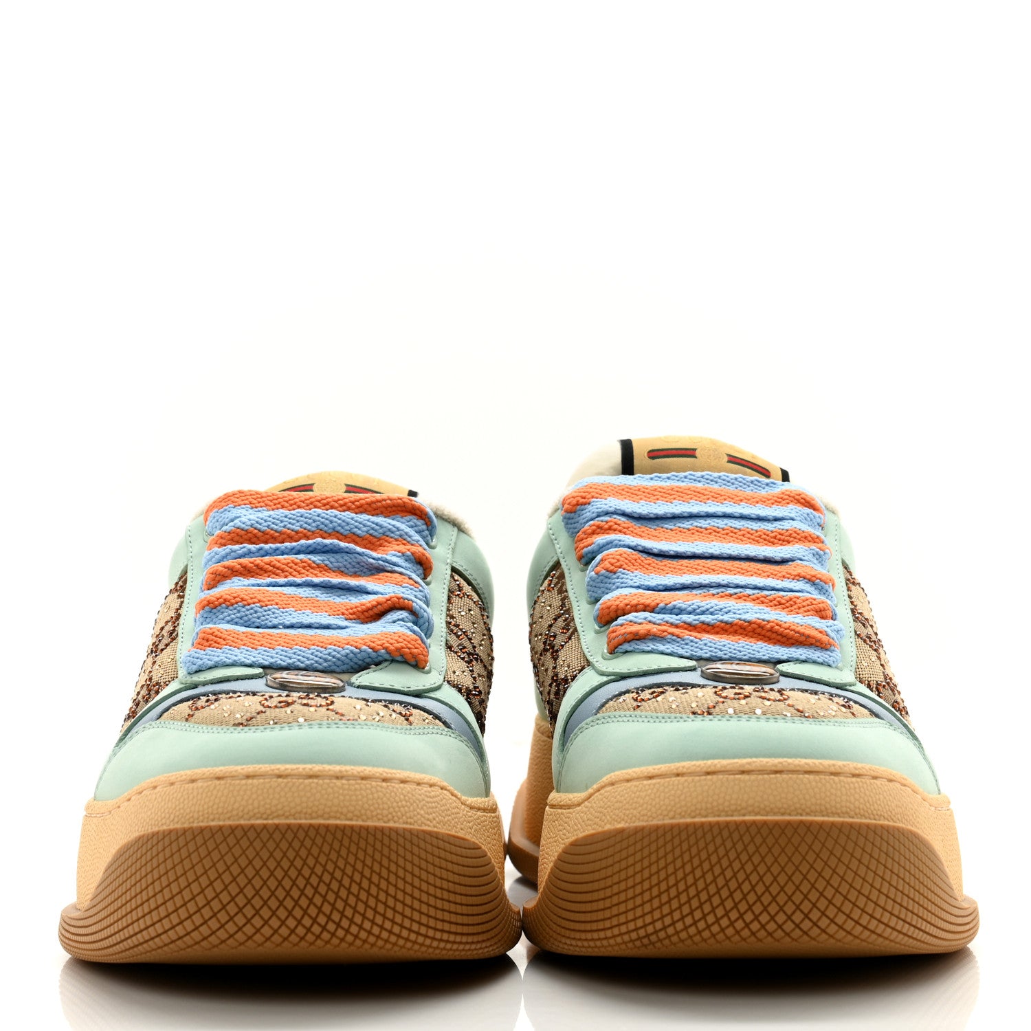 Gucci Lame Canvas Nubuck Crystal GG Monogram Womens Screener 50mm Sneakers 38 Beige Blue Orange 2 of 9
