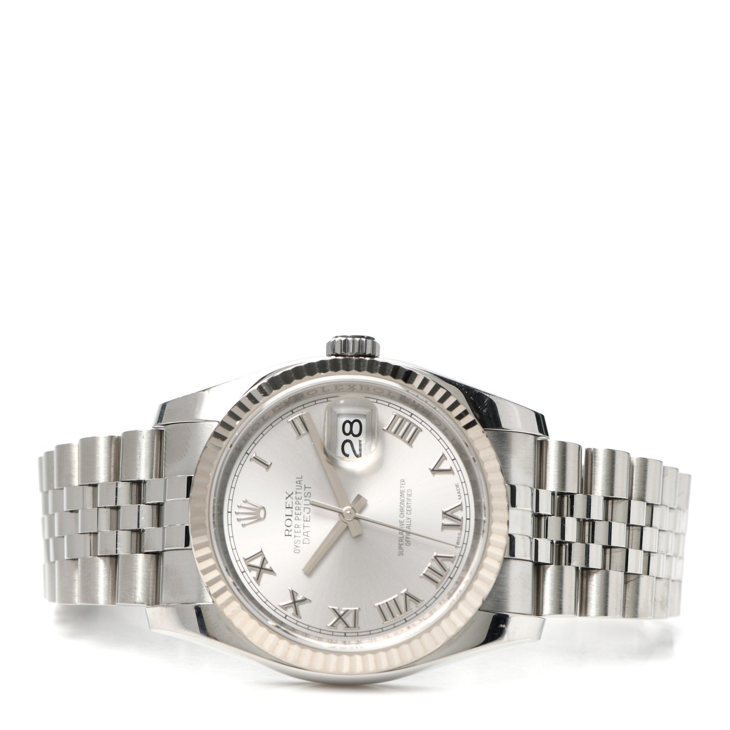 Stainless Steel 18K White Gold 36mm Oyster Perpetual Datejust Watch Silver Roman 116234