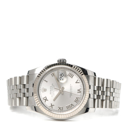 Rolex Stainless Steel 18K White Gold 36mm Oyster Perpetual Datejust Watch Silver Roman 116234 2 of 6