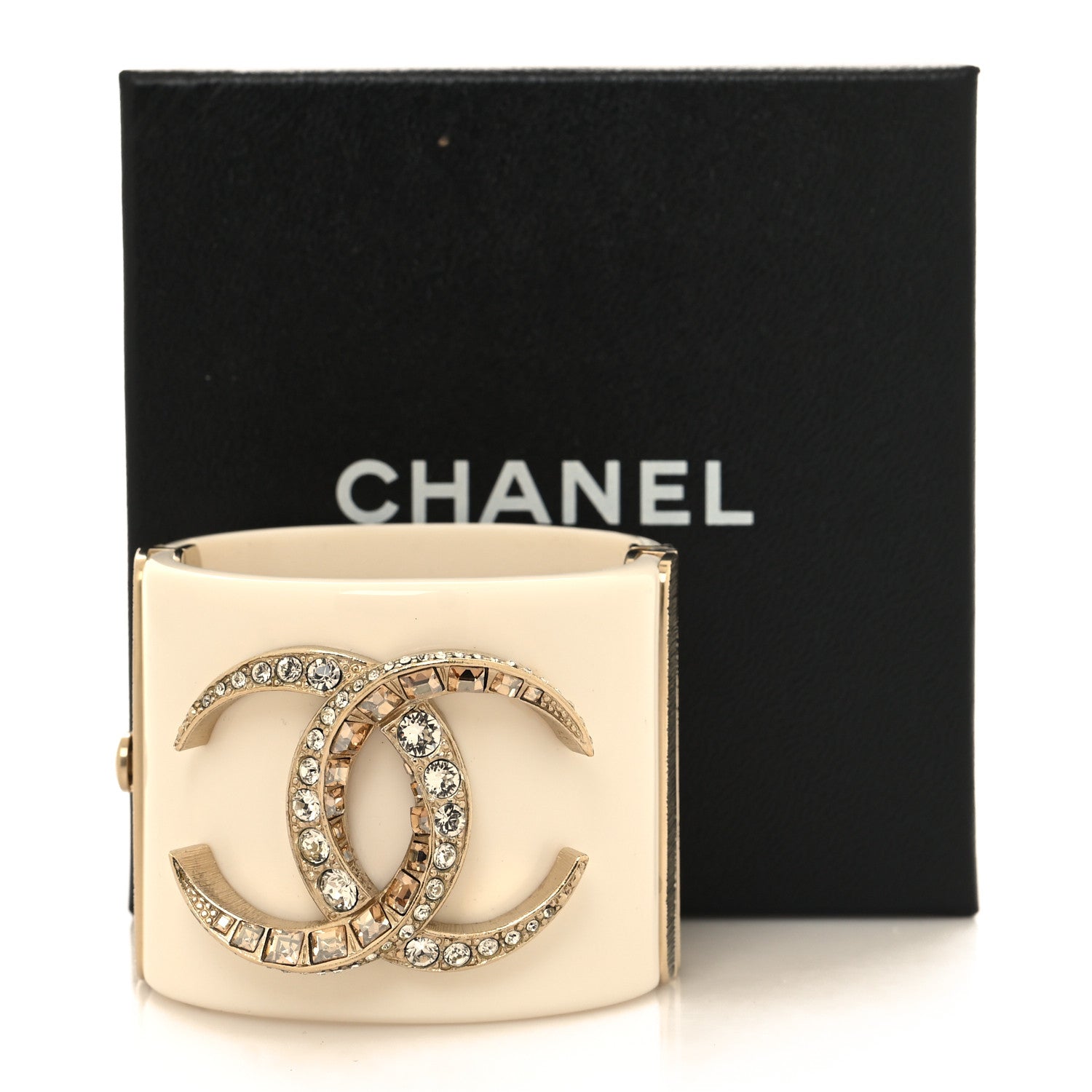 Chanel Resin Baguette Crystal Dubai CC Cuff Bracelet White Gold 5 of 5