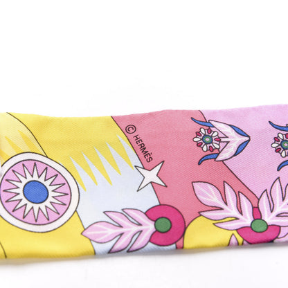 Hermes Silk La Source de Pegase Twilly Rose Vif Jaune Vif 4 of 4