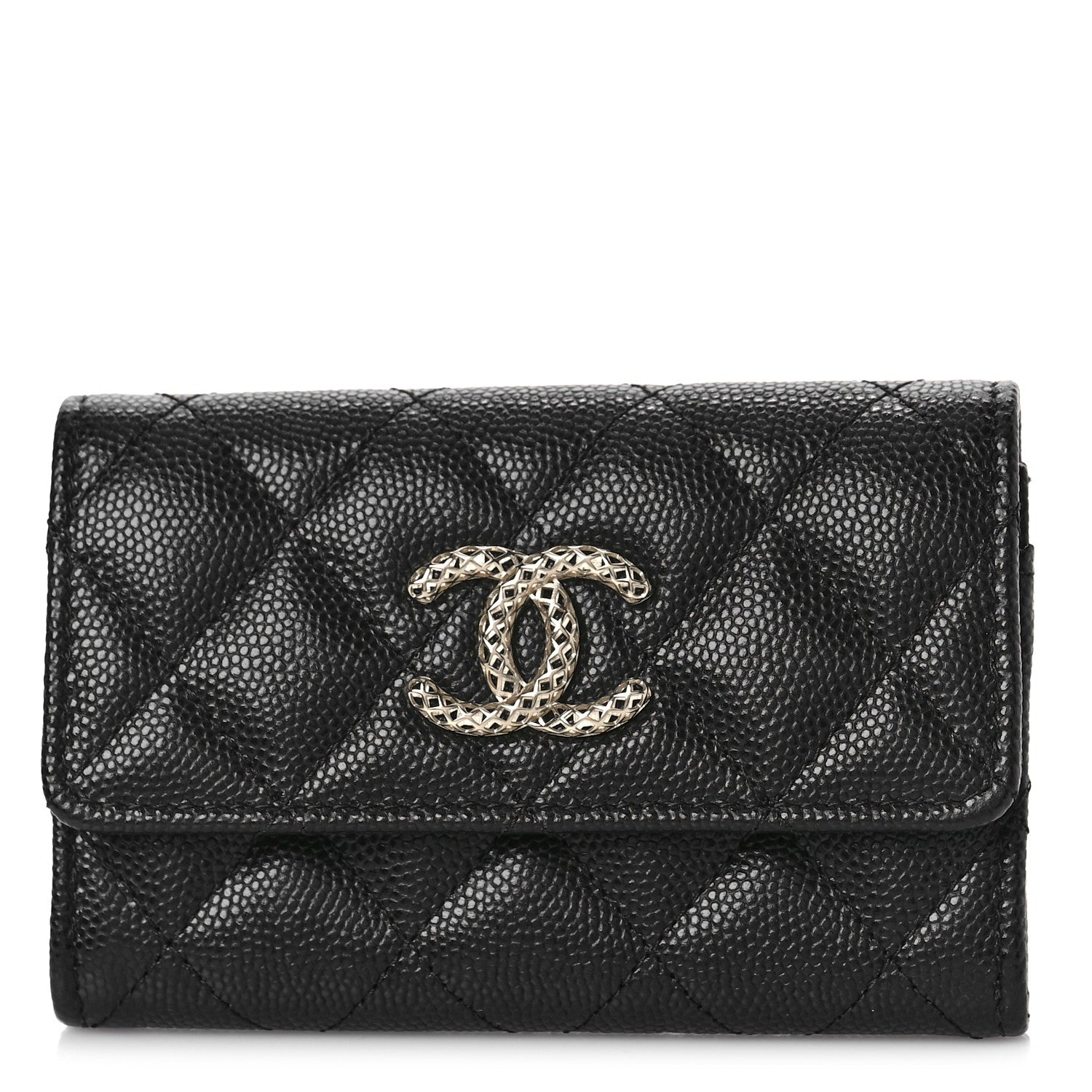 Chanel Caviar Metal Perforated Quilted CC Flap Card Holder Black 1 of 10