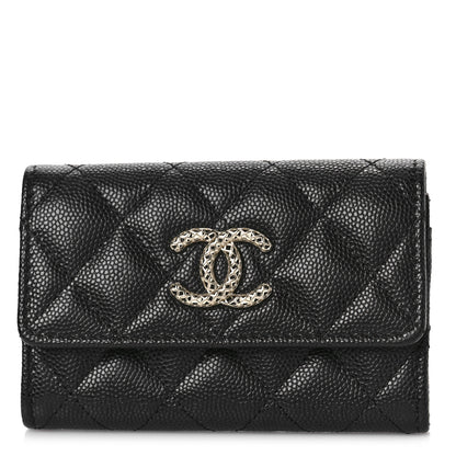 Chanel Caviar Metal Perforated Quilted CC Flap Card Holder Black 1 of 10
