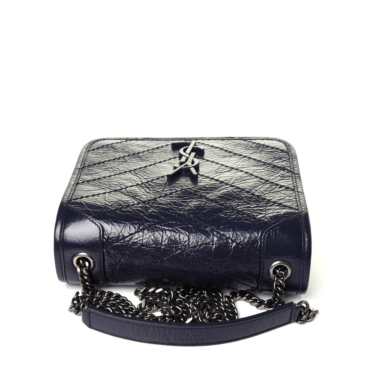 Crinkled Calfskin Matelasse Monogram Niki Chain Wallet Deep Marine