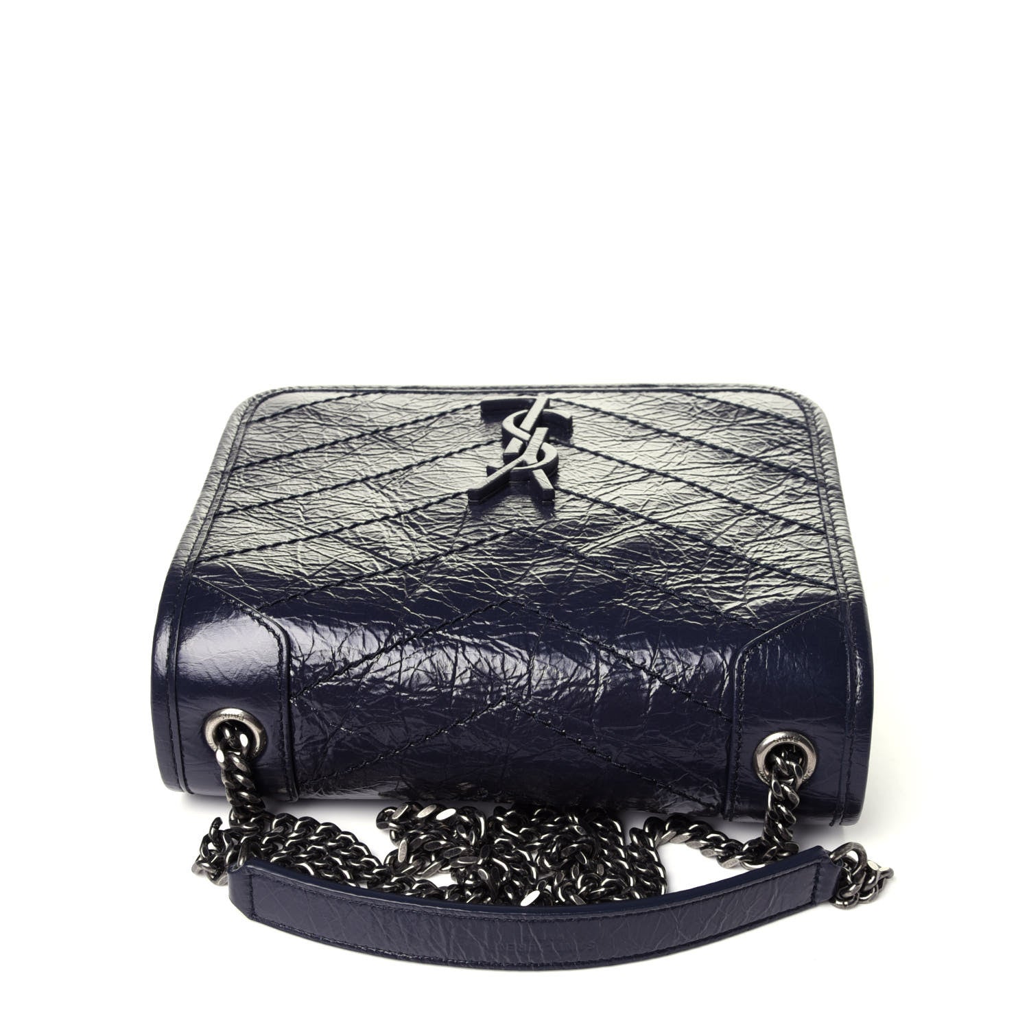 Saint Laurent Crinkled Calfskin Matelasse Monogram Niki Chain Wallet Deep Marine 10 of 10