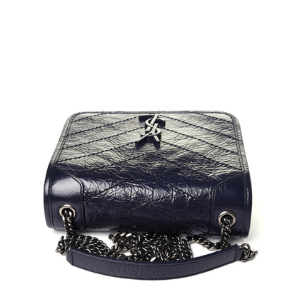 Saint Laurent Crinkled Calfskin Matelasse Monogram Niki Chain Wallet Deep Marine 10 of 10