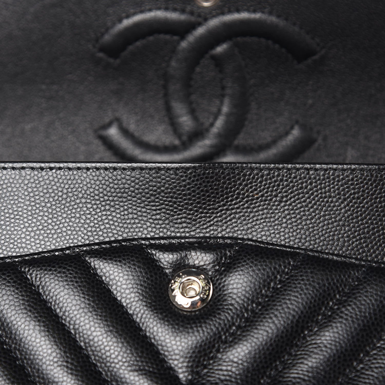 Chanel Caviar Chevron Quilted Medium Double Flap Black 11 of 18