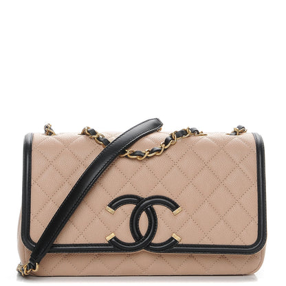Chanel Caviar Quilted Medium CC Filigree Flap Beige Black 1 of 8