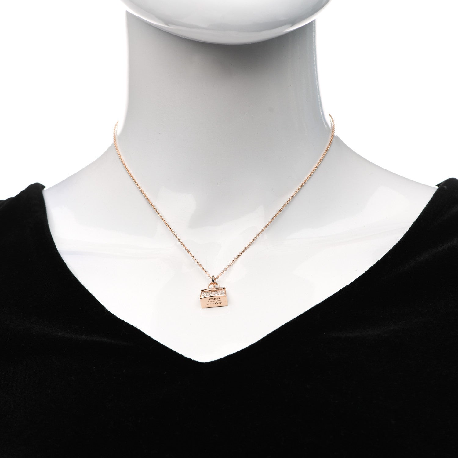 Hermes 18K Rose Gold Diamond Kelly Amulettes Pendant Necklace 2 of 5