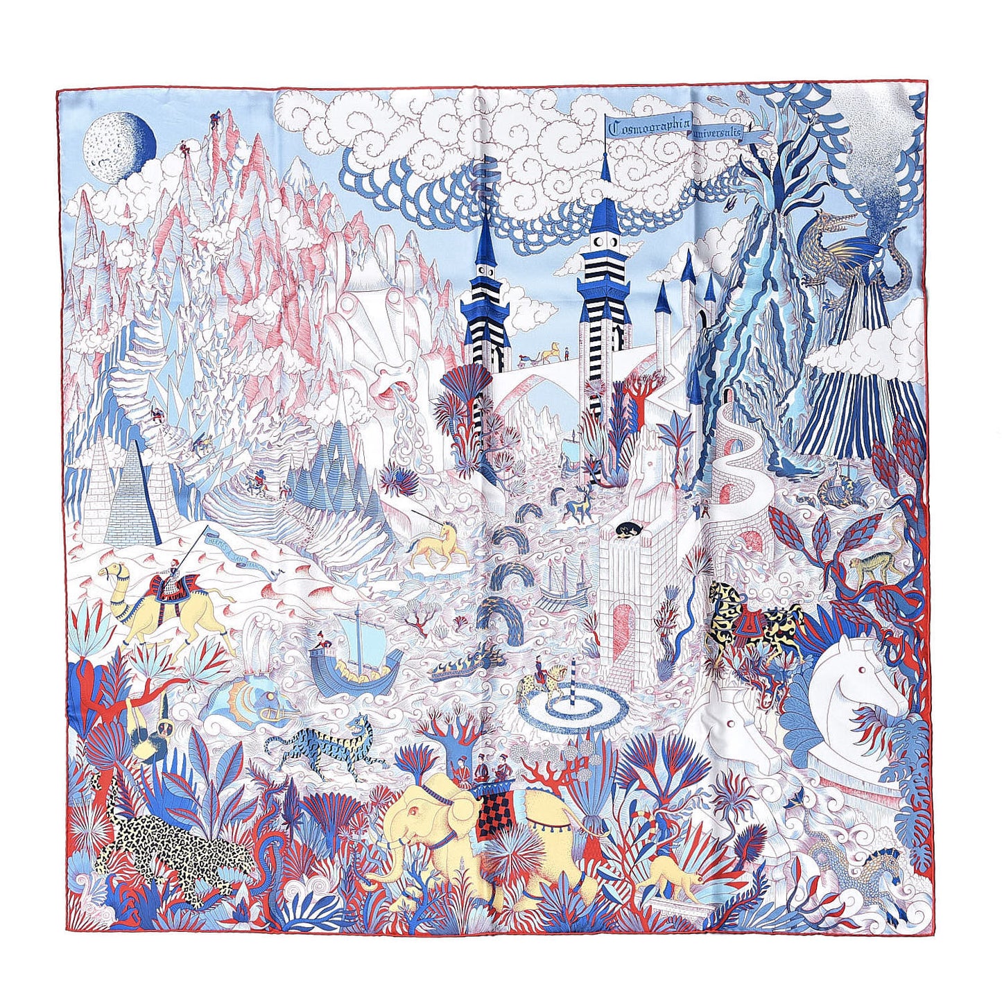 Silk Cosmographia Universalis Scarf 90 Ciel White Rouge