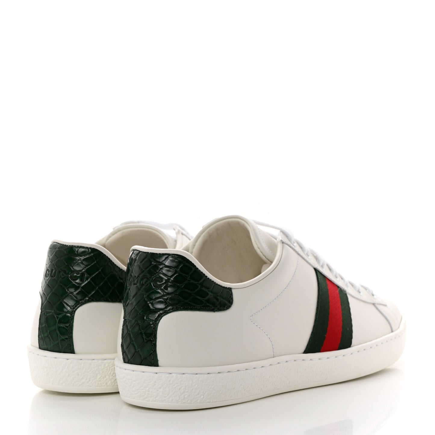 Calfskin Crocodile Web Womens Ace Sneakers 40 White Green