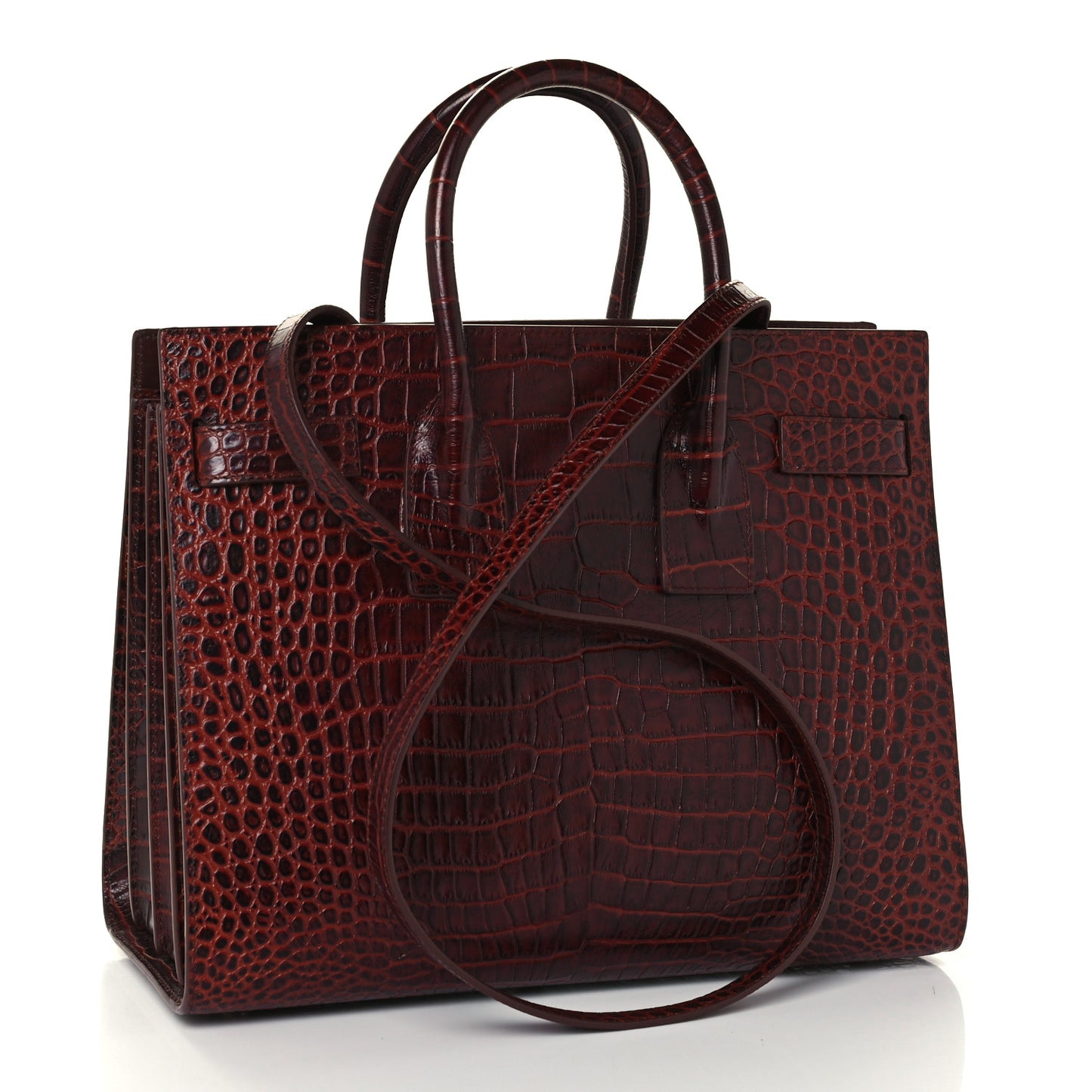 Calfskin Crocodile Embossed Small Sac de Jour Dark Blood