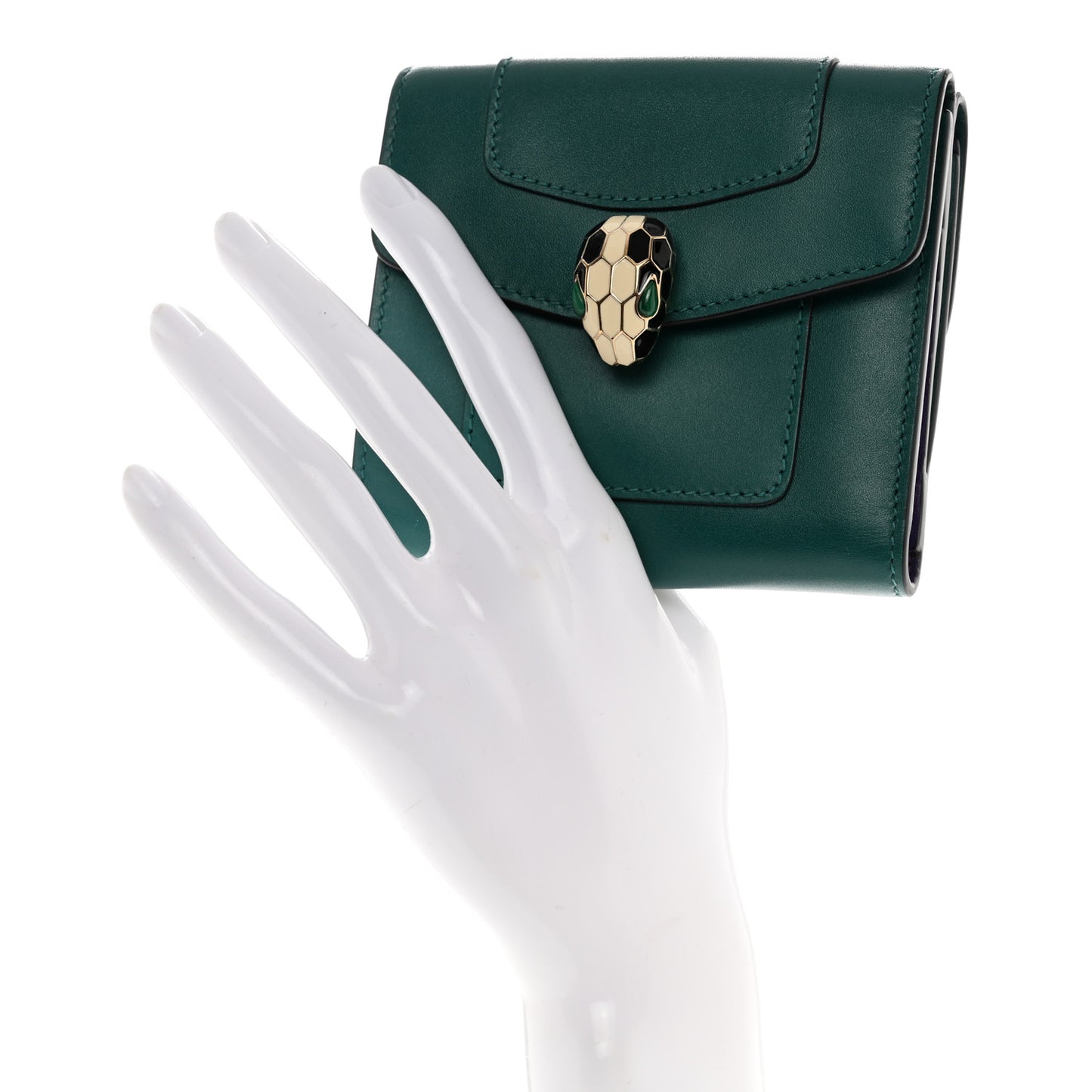 Calfskin Serpenti Forever Wallet Emerald Green