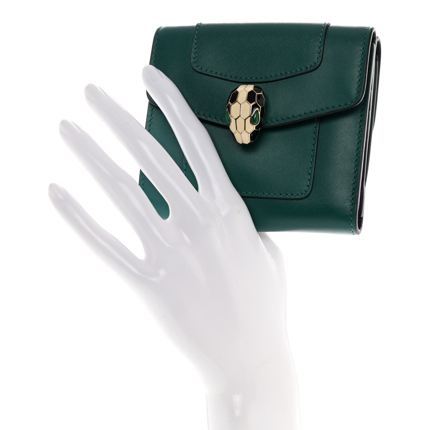 Bulgari Calfskin Serpenti Forever Wallet Emerald Green 3 of 10