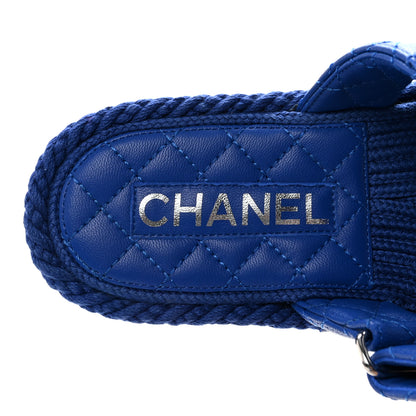 Chanel Cord Lambskin Quilted Logo Sandals 38 Blue 16 of 20