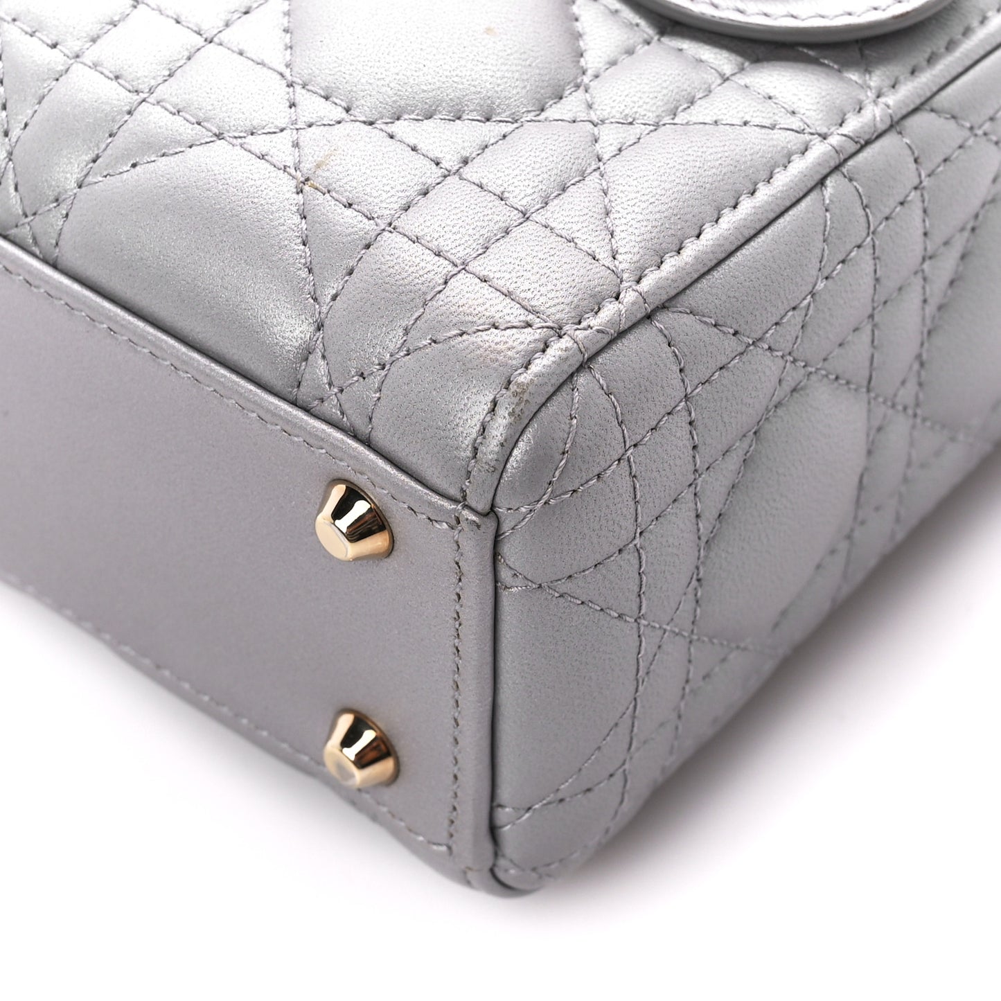 Metallic Lambskin Cannage Mini Lady Dior Grey