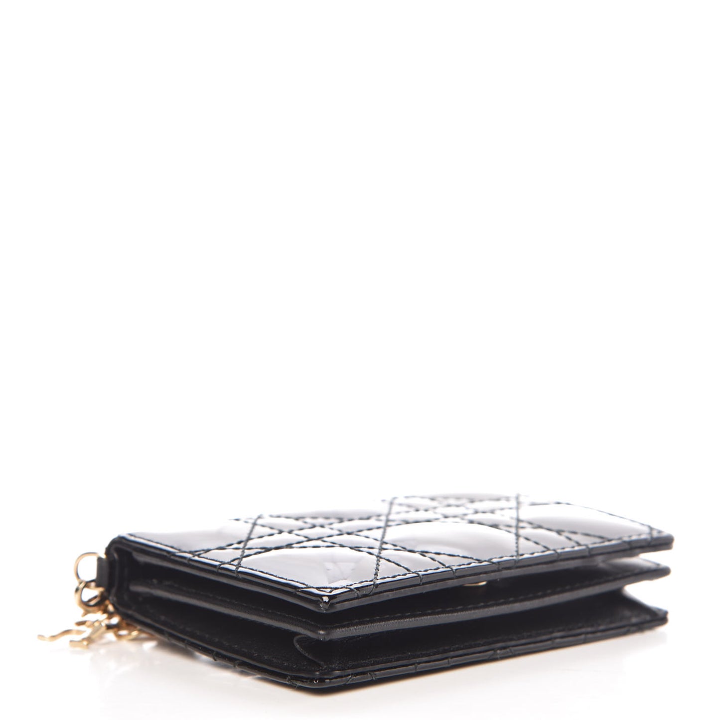 Patent Cannage Small Lady Dior Flap Card Holder Black