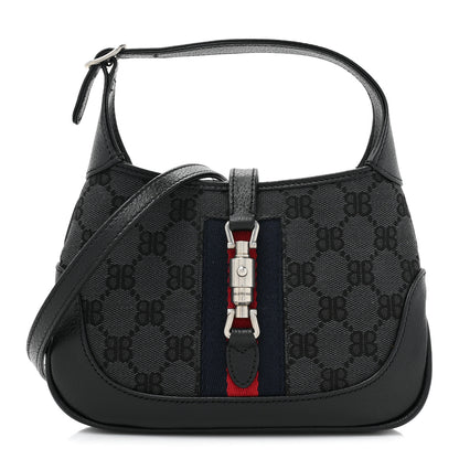 Gucci X BALENCIAGA BB Monogram Calfskin Web Mini Jackie 1961 Hobo Black 1 of 8