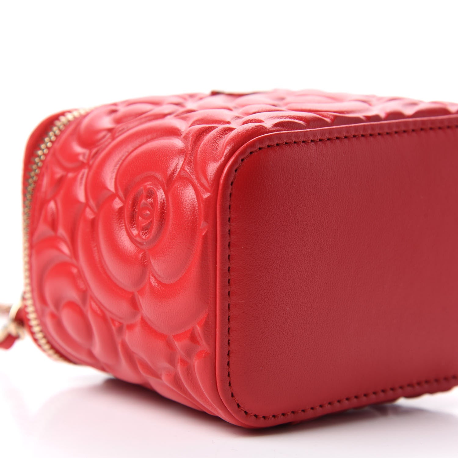 Chanel Lambskin Camellia Embossed Mini Vanity Case With Chain Red 6 of 11