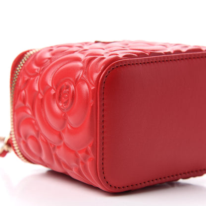 Chanel Lambskin Camellia Embossed Mini Vanity Case With Chain Red 6 of 11