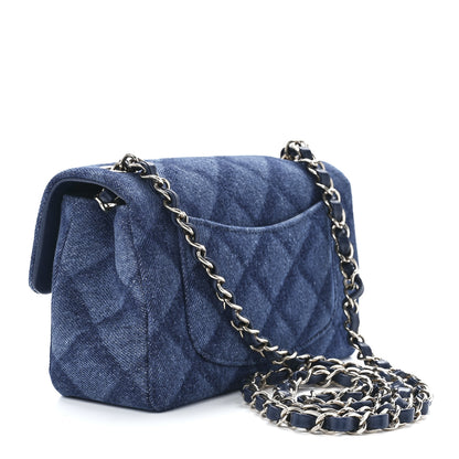 Chanel Printed Denim Quilted Mini Rectangular Flap Dark Blue 3 of 13