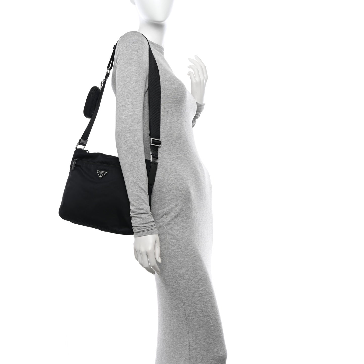 Re-Nylon Vela Saffiano Pocket Double Zip Messenger Bag Black