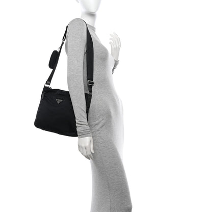 Prada Re-Nylon Vela Saffiano Pocket Double Zip Messenger Bag Black 2 of 12