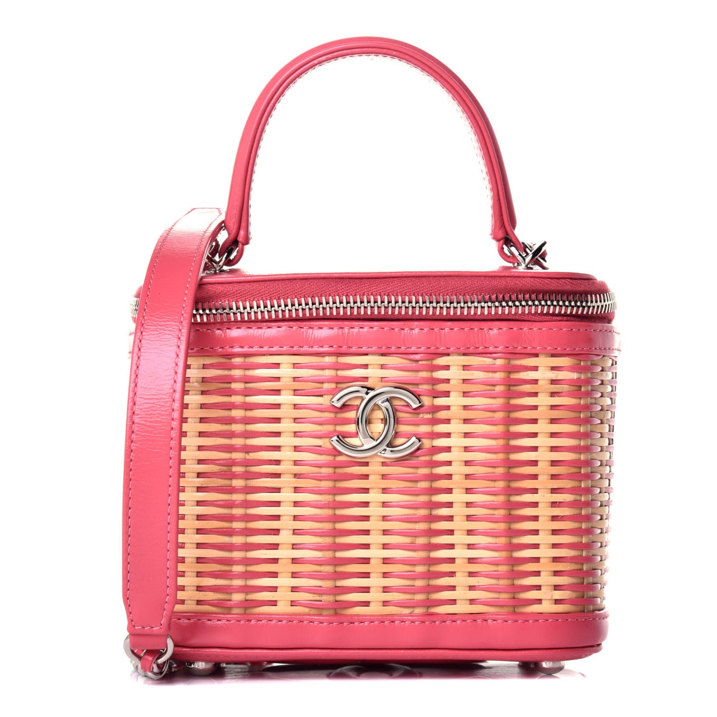 Calfskin Raffia Small Take Away Vanity Case Bag Pink Beige