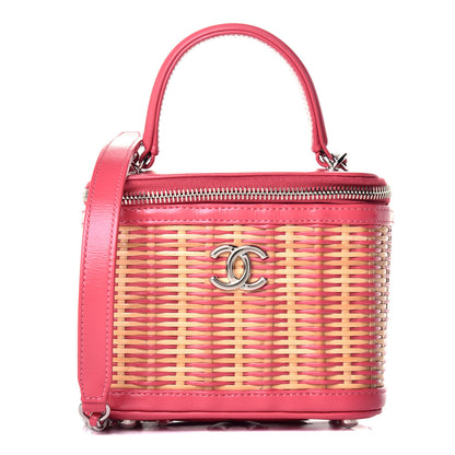 Chanel Calfskin Raffia Small Take Away Vanity Case Bag Pink Beige 1 of 11