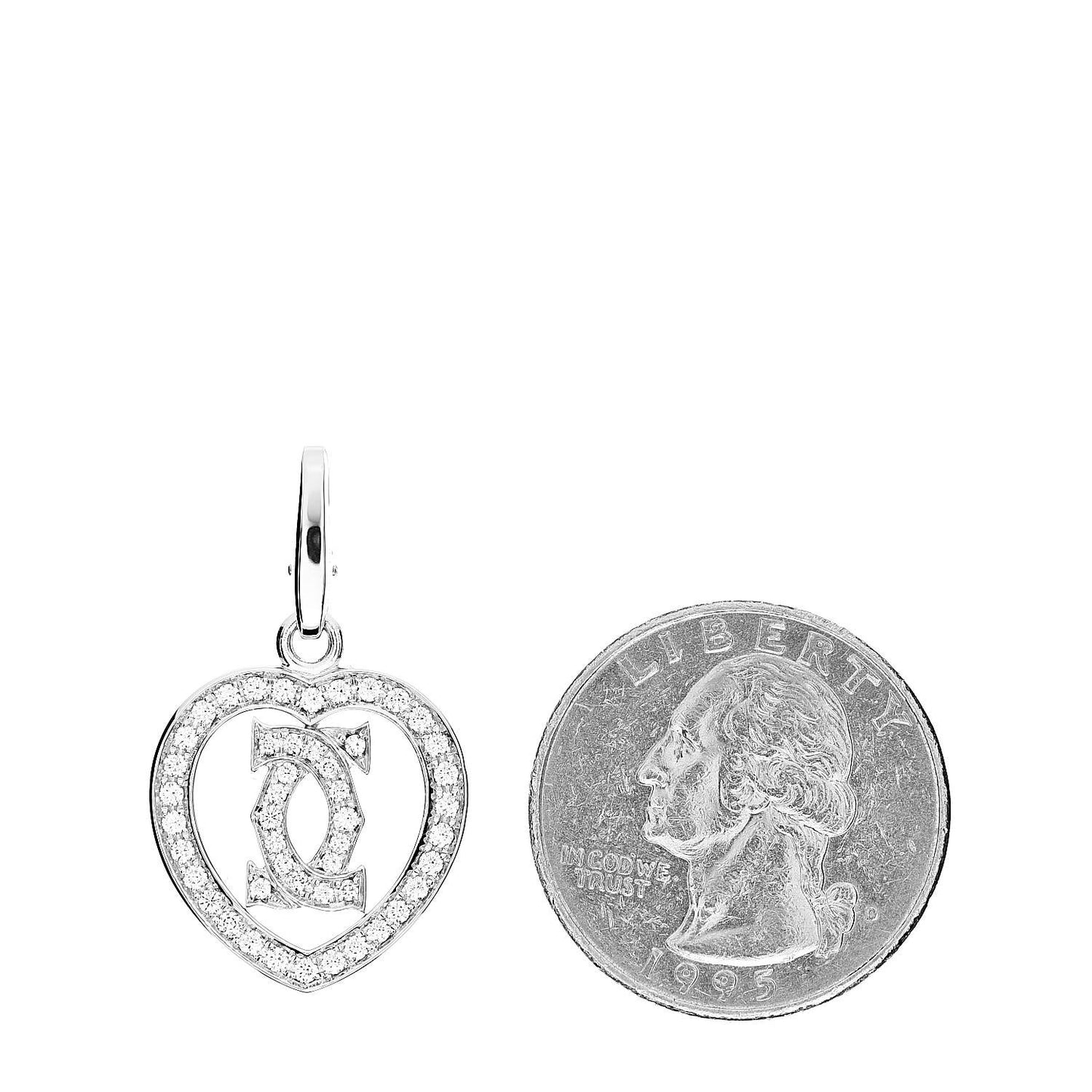 18K White Gold Diamond Heart Double C Pendant