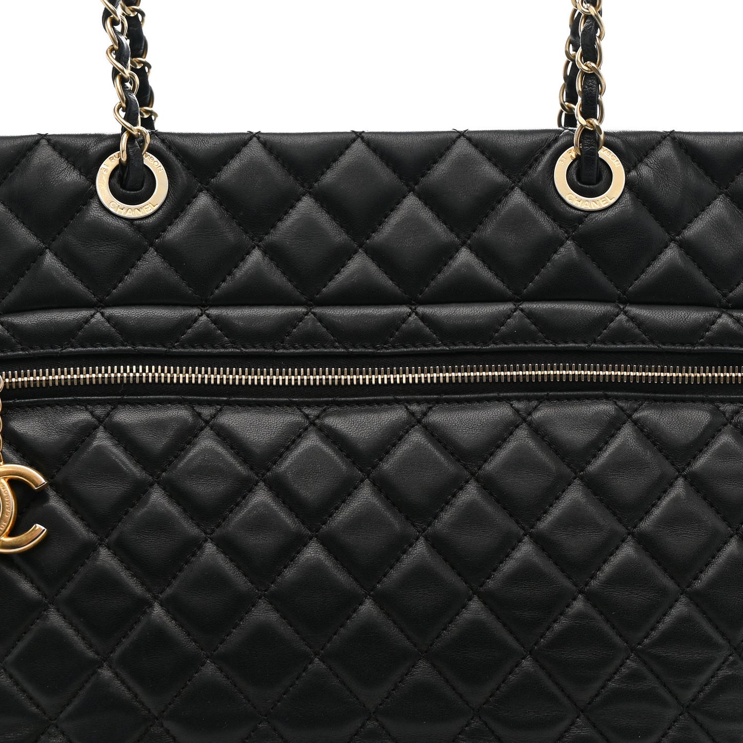 Lambskin Quilted Large Tote Black