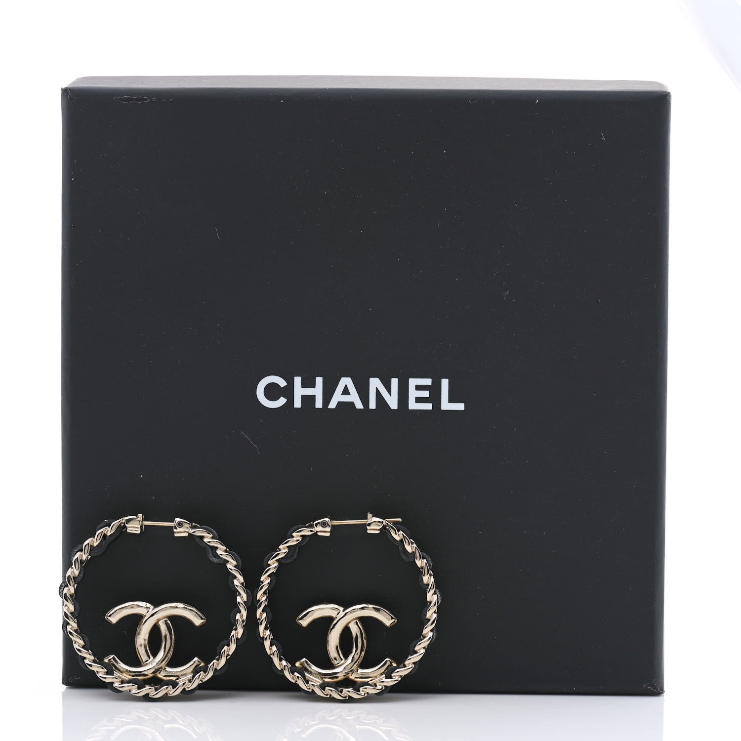Chanel Lambskin CC Chain Hoop Earrings Black Gold 3 of 3