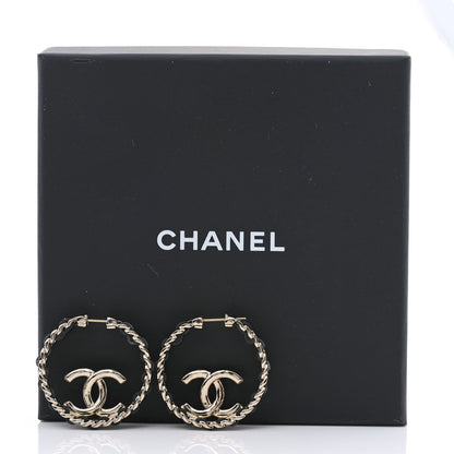 Chanel Lambskin CC Chain Hoop Earrings Black Gold 3 of 3